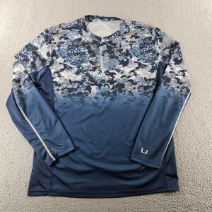 HUK Performance Fishing Shirt Mens Medium Blue Long Sleeve Camo Sun Protection
